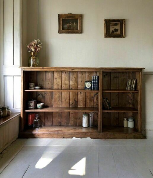 Vintage pine open bookcase sideboard shelving – A rare vintage treasure