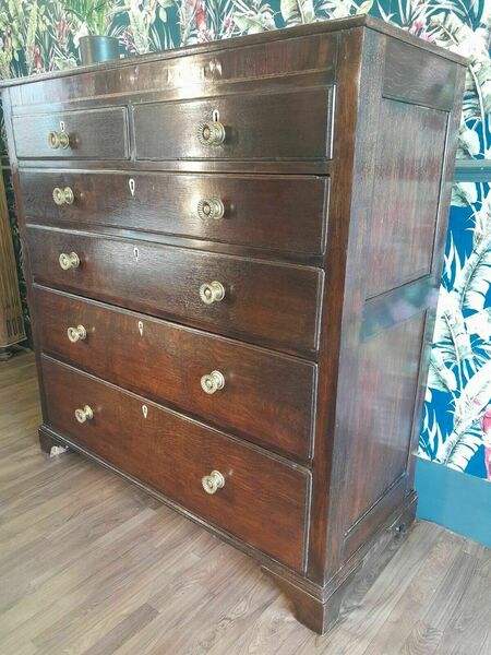 Large antique georgian oak chest of 6 drawers – A rare vintage treasure