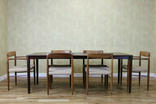 Danish bramin dining table and 6 papercord chairs – A rare vintage treasure