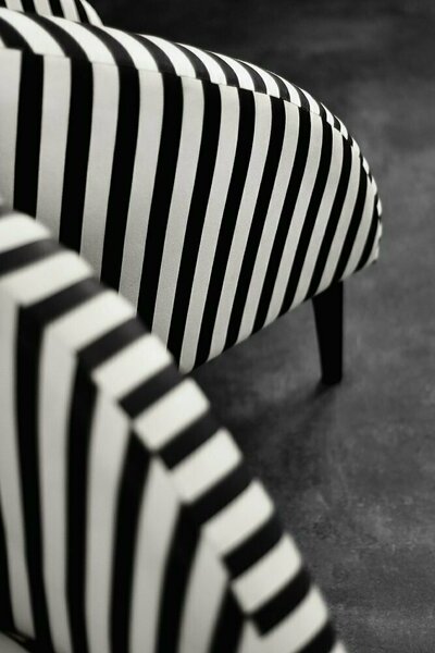 Mid century scandinavian modern rounded armchairs with black & white stripes, 1960s, set of 2 – A rare vintage treasure