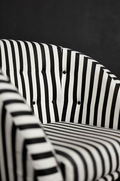 Mid century scandinavian modern rounded armchairs with black & white stripes, 1960s, set of 2 – A rare vintage treasure