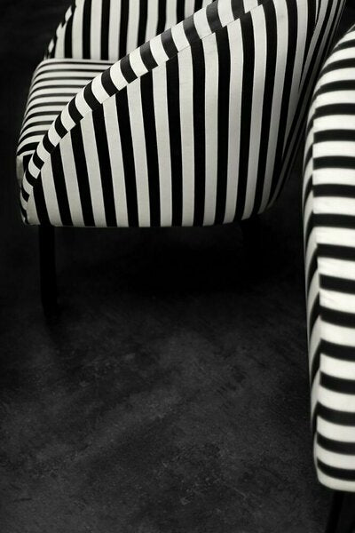 Mid century scandinavian modern rounded armchairs with black & white stripes, 1960s, set of 2 – A rare vintage treasure