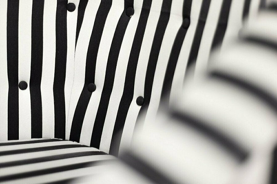 Mid century scandinavian modern rounded armchairs with black & white stripes, 1960s, set of 2 – A rare vintage treasure