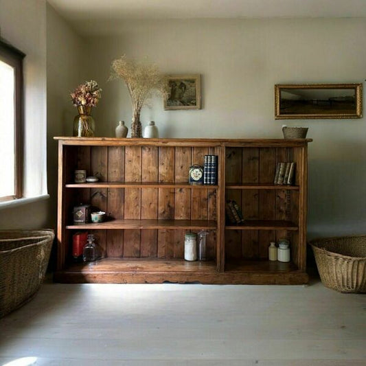 Vintage pine open bookcase sideboard shelving – A rare vintage treasure