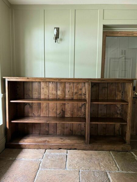 Vintage pine open bookcase sideboard shelving – A rare vintage treasure