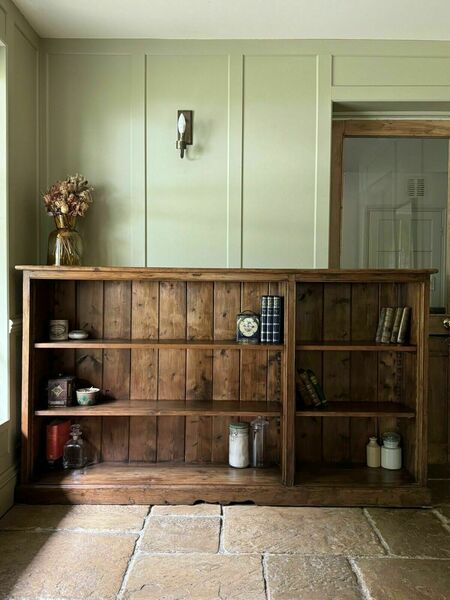 Vintage pine open bookcase sideboard shelving – A rare vintage treasure