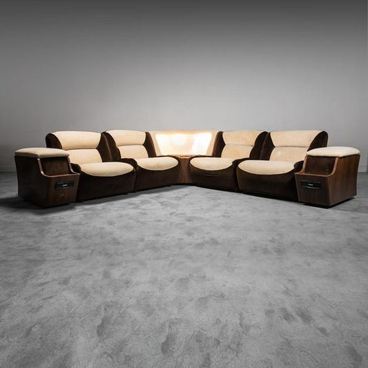 4 seater radio sofa in 1970s vintage modern velvet – A rare vintage treasure