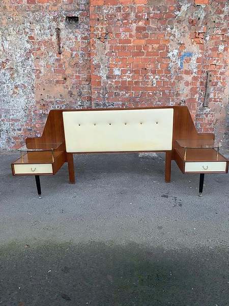 Midcentury g plan e gomme headboard with bedside – A rare vintage treasure