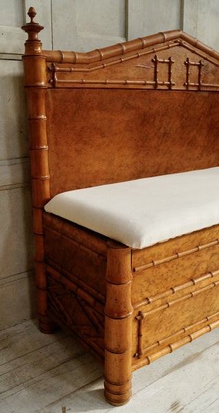 Antique faux bamboo hall bench – A rare vintage treasure