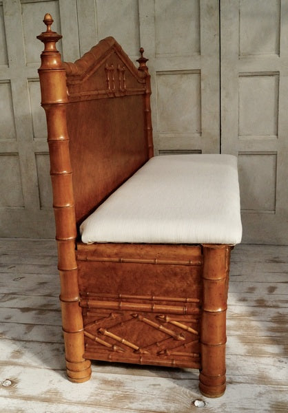 Antique faux bamboo hall bench – A rare vintage treasure
